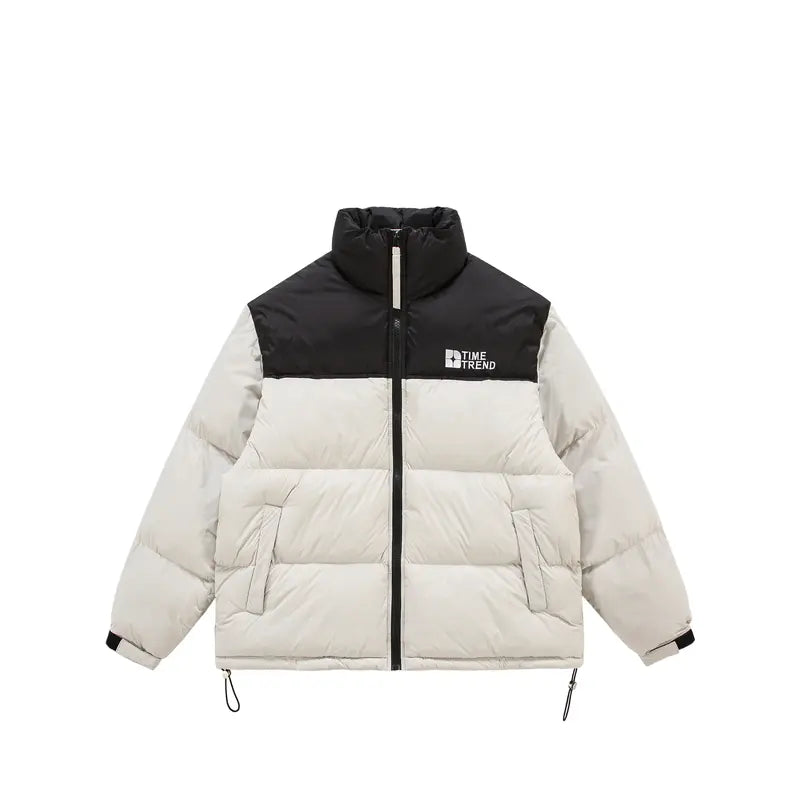 Men’s Winter Contrast‑Color Stand Collar Puffer Jacket, Windproof Warm Regular‑Fit Outer Coat, Casual Loose Outerwear for Daily Lifestyle & Outdoor Activities