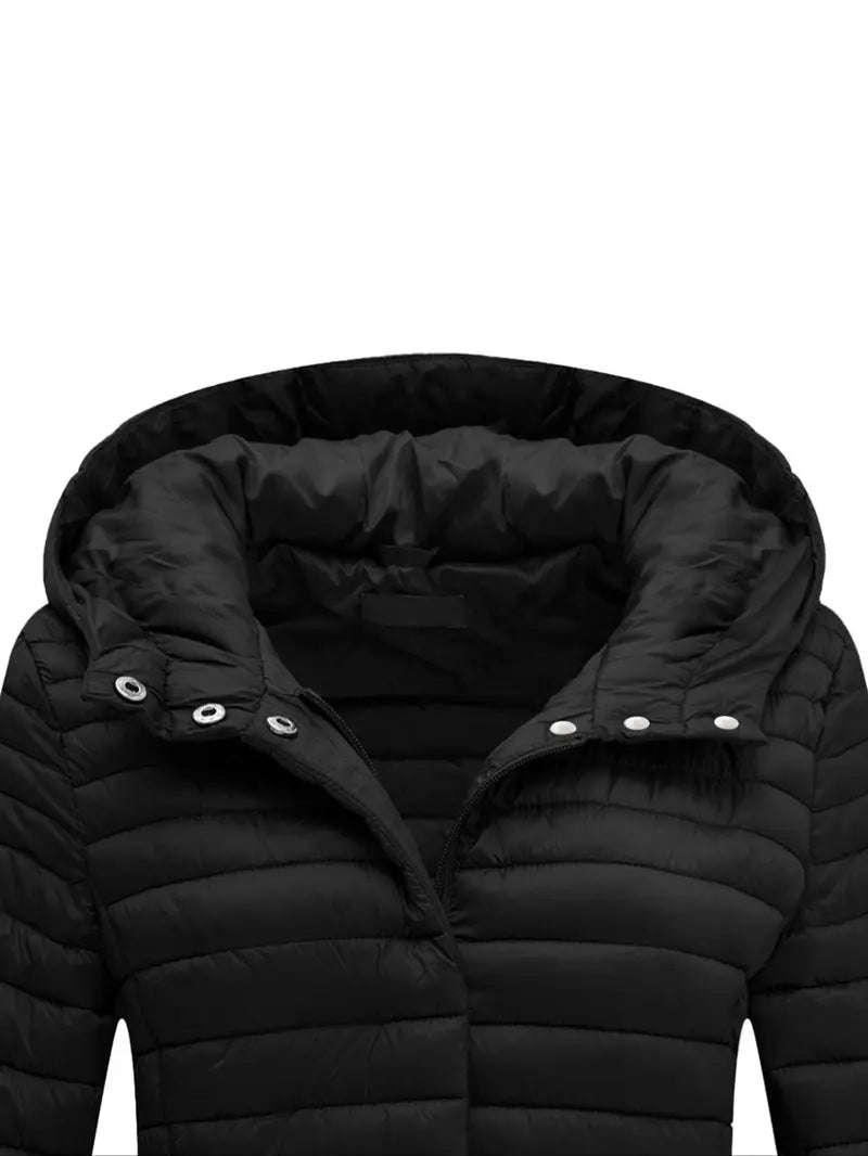Women's Puffer Hooded Jacket, Casual Warm Lightweight Woven Basic Coat with Pockets, Fall Winter Fashion Outerwear Simple Design for Daily Wear