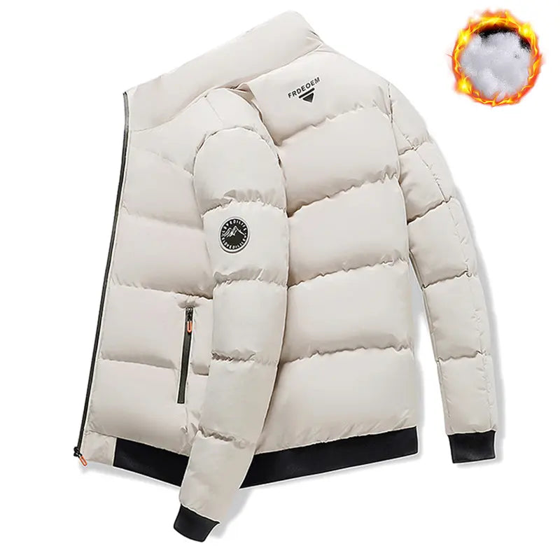 Men's Plain Fitted Long-Sleeve Windproof Stand-Collar Jacket - Zipper Closure, Cold-Weather Outerwear, S Size