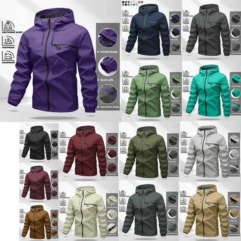 Unisex all-weather waterproof windproof jacket | Lightweight outerwear with a hood and adjustable brim, suitable for hiking and everyday wear, with adjustable cuffs—ideal for hiking and commuting