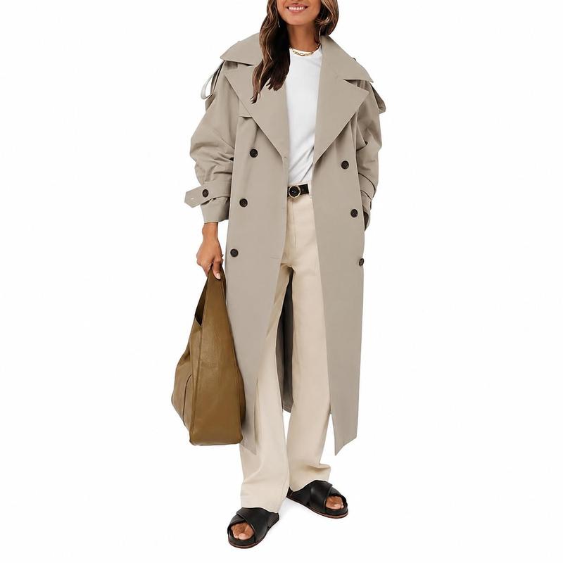 Imily Bela Womens Oversized Long Trench Coat Double Breasted Lapel Windproof Overcoat with Belt