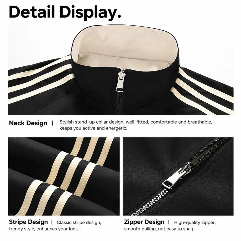 Women Reversible Zip Up Track Jacket, Striped Sleeve Stand Collar Windbreaker, Two Wear Ways Loose Drop Shoulder Outerwear, Elastic Cuffs Casual Athletic Coat, Lightweight Reversible Sport Jacket For Daily Streetwear, Shopping And Weekend Hangouts