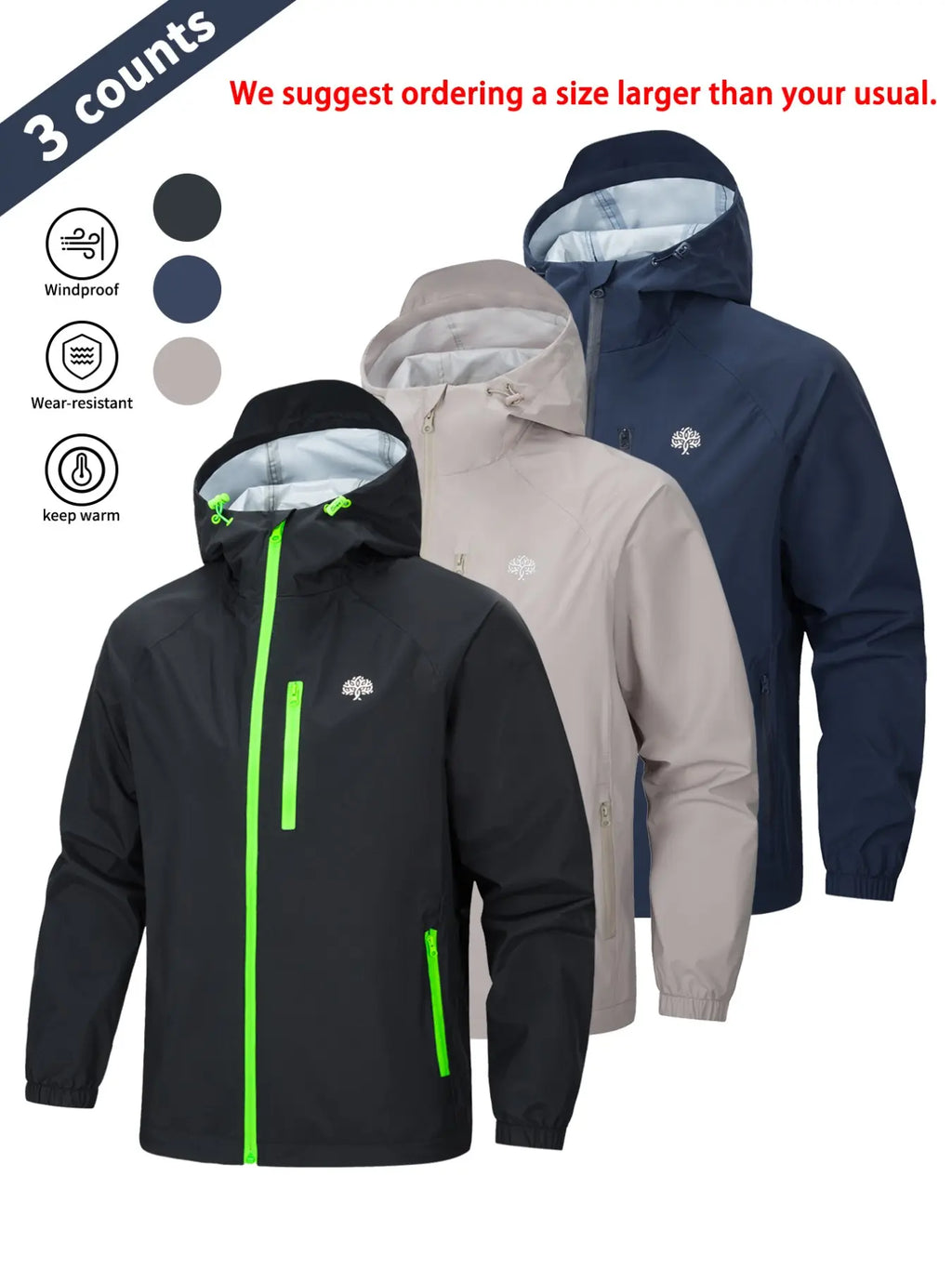 Men's Casual Sporty Hooded Jacket, Long Sleeve with Zipper & Pockets, Windproof & Waterproof, Lightweight & Soft, Ideal for Hiking, Cycling & Camping, Outerwear, Sports Casual Jacket