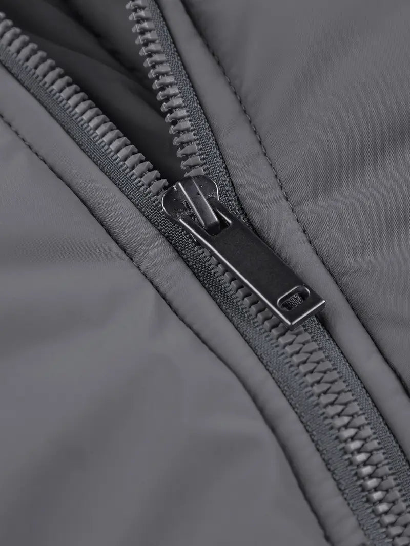 Men's Woven Cotton Hooded Puffy Jacket - Puffy Shape, Long-Sleeve, Zip-Up, Windproof, Loose Fit, Autumn Winter Warm Casual Streetwear Clothing, Fashion Streetwear Top with Pockets, M