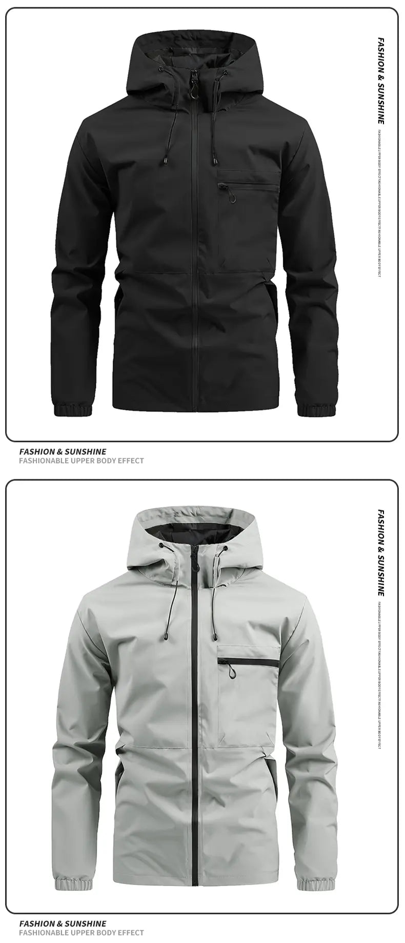 Men's casual hooded jacket, fashionable multi-purpose outdoor casual windproof and waterproof jacket with adjustable hat design, waterproof and wear-resistant surface design, suitable for daily commuting, cycling, park camping, clock in time, suit...