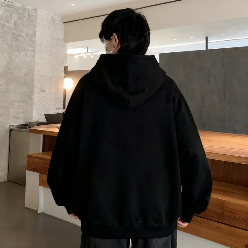 Men's Cotton-Poly Plain Solid Casual Long-Sleeve Fitted Pullover Hoodie - Soft, Breathable, Skin-Friendly, Lightweight, Machine-Washable Minimalist All-Seasons Streetwear Top