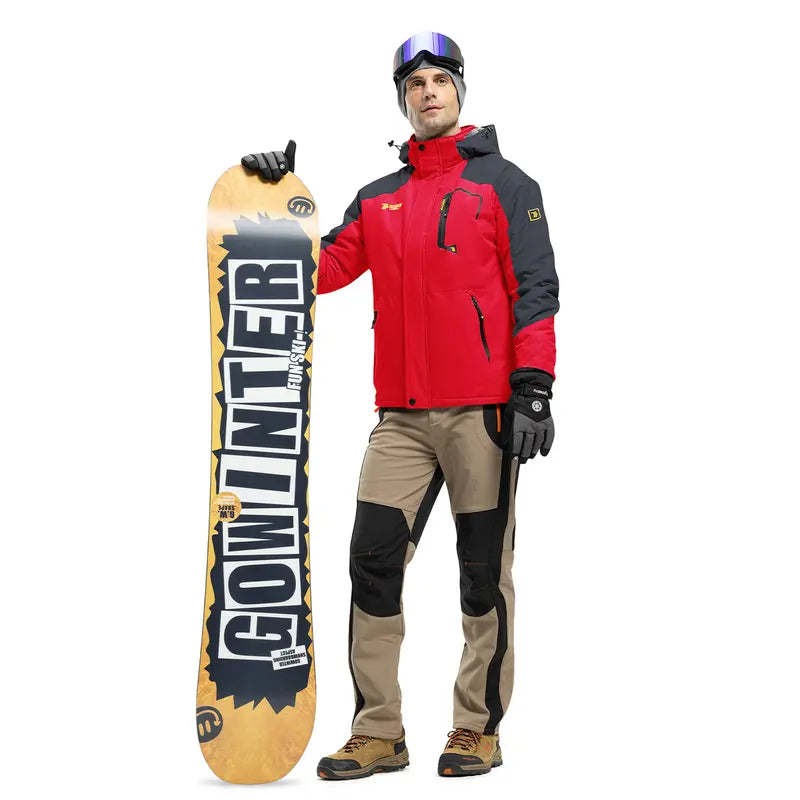 【Creator's Pick】YSENTO Men's Waterproof Ski Snow Jacket 【Plus Size,S-5XL】Mountain Rain Jackets Fleece Outwear With Muti Pockets Winter Coat Outdoor Clothing Windbreaker fits #Christmas gift #RED