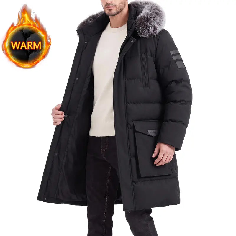 JOGWAVE Men’s Long Hooded Jacket - Winter Outerwear - Hooded Trench Coat - Thick, warm, windproof jacket suitable for outdoor wear in cold weather