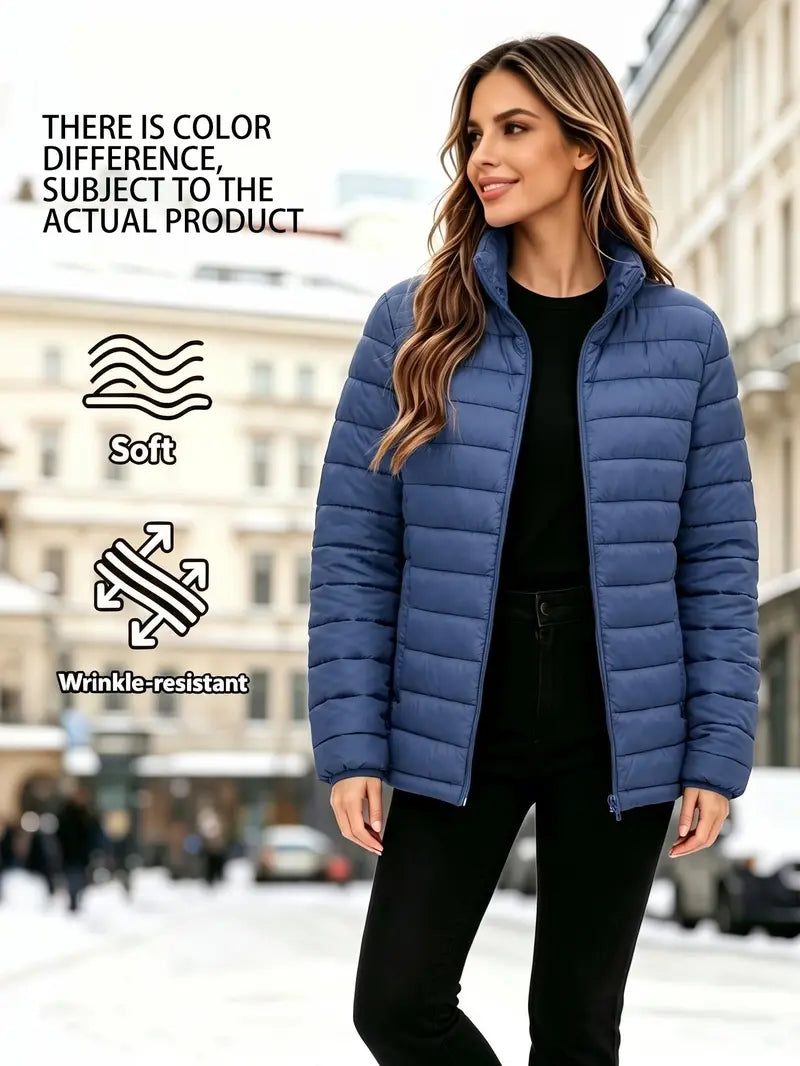 Women’s solid-color zip-up jacket, warm long-sleeve cotton outerwear (runs large—order one size down), hidden zipper pockets, suitable for autumn and winter, cold-resistant cotton coat/padded vest for outdoor everyday wear, new arrival for fall.