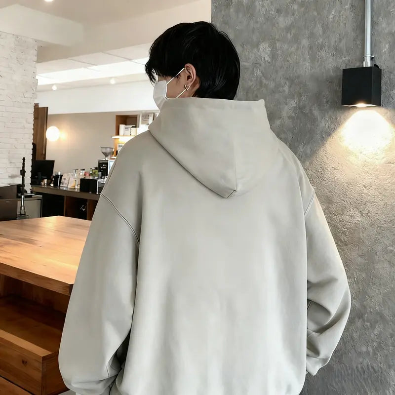 Men's Cotton-Poly Plain Solid Casual Long-Sleeve Fitted Pullover Hoodie - Soft, Breathable, Skin-Friendly, Lightweight, Machine-Washable Minimalist All-Seasons Streetwear Top