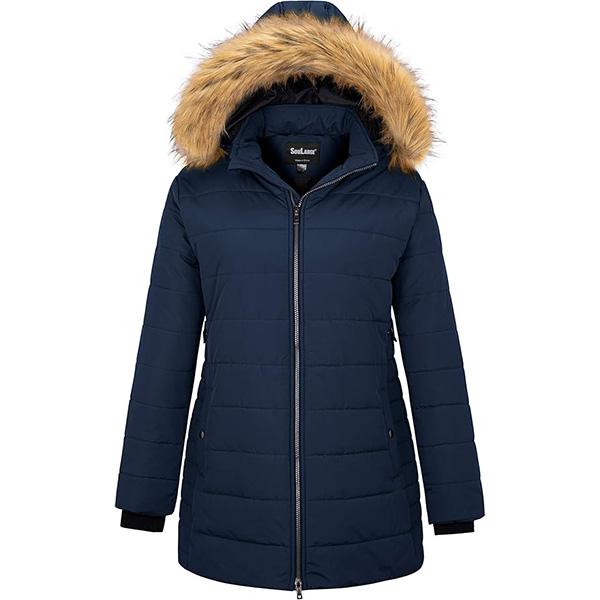 Women's Plus Size Quilted Mid-Length Polyester Puffer Coat - Long Sleeve, Water-Proof, Thick Keep Warm Jackets & Coats, Light Fabric, Flattering Fit Outerwear for Ladies