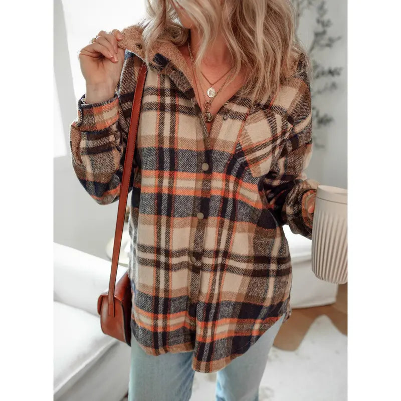 Dokotoo Women's Flannel Hooded Plaid 2026 Shacket Thick Coat Winter Coat for Warmth Button down Warm and Fuzzy Fleece Jacket