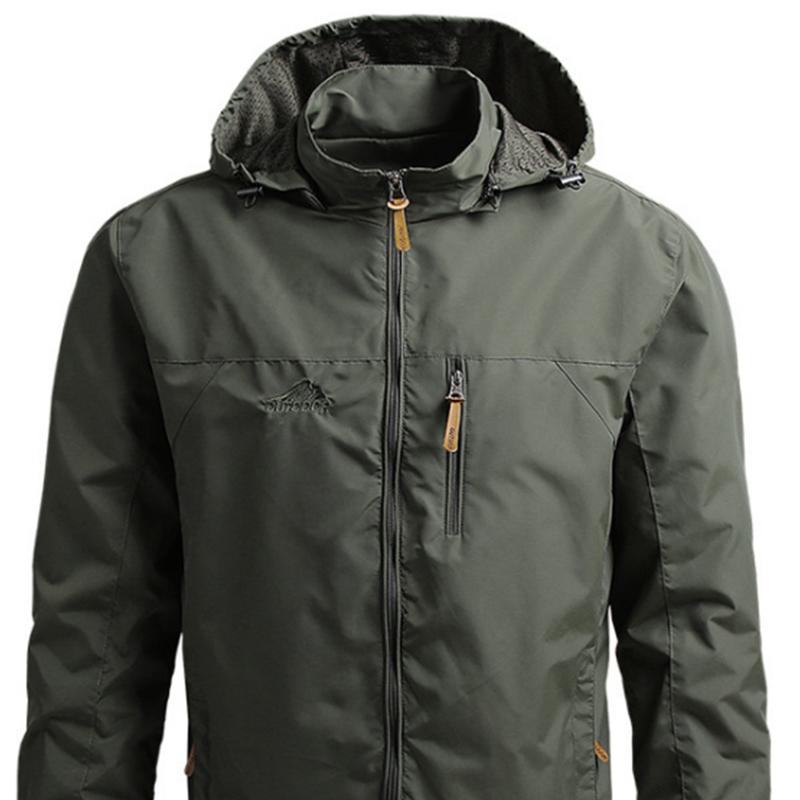 Men's Lightweight Army Green Polyamine Windbreaker Coat, Stylish Detachable Hooded Zipper Multi-Pocket Menswear for Hiking, Spring Autumn Daily Outdoor Use (Lightweight Casual Coats Included)