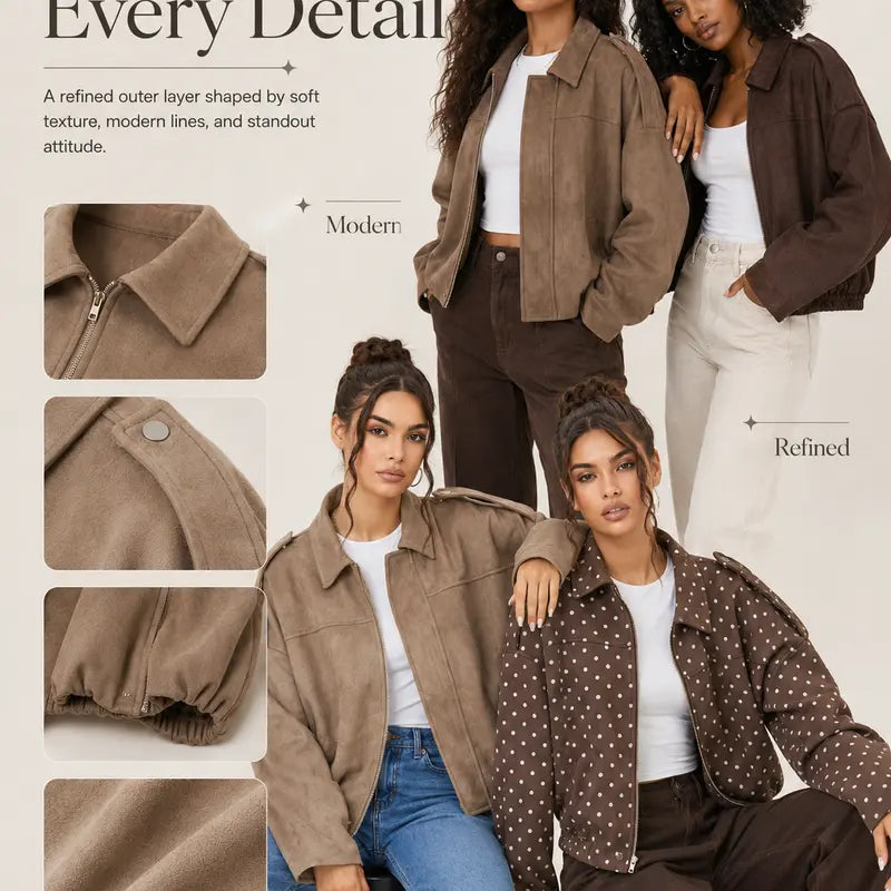 Katch Me Chic(US/CN)Women's Winter Vintage Collared Zipper Long Sleeve Jacket, Cozy Solid Color Oversized Outerwear for Lady, Versatile Loose Outfits for Daily Wear, Soft Womenswear #TikTokMadeMeBuyIt #SohoChic #ComfyOutfit