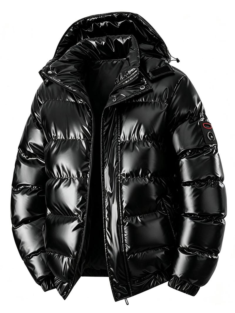 Men’s hooded down jacket, thick warm windproof zip-up winter outerwear with a loose fit, casual outer layer