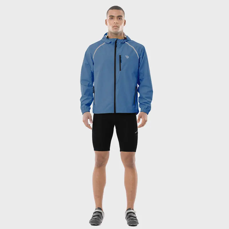Baleaf Men's Packable Long Sleeve Synthetic Rain Jacket - Reflective, Waterproof, Wind Resistant Outerwear, Lightweight Hooded, Machine Washable Outdoor Everyday Wear for Cycling, Hiking