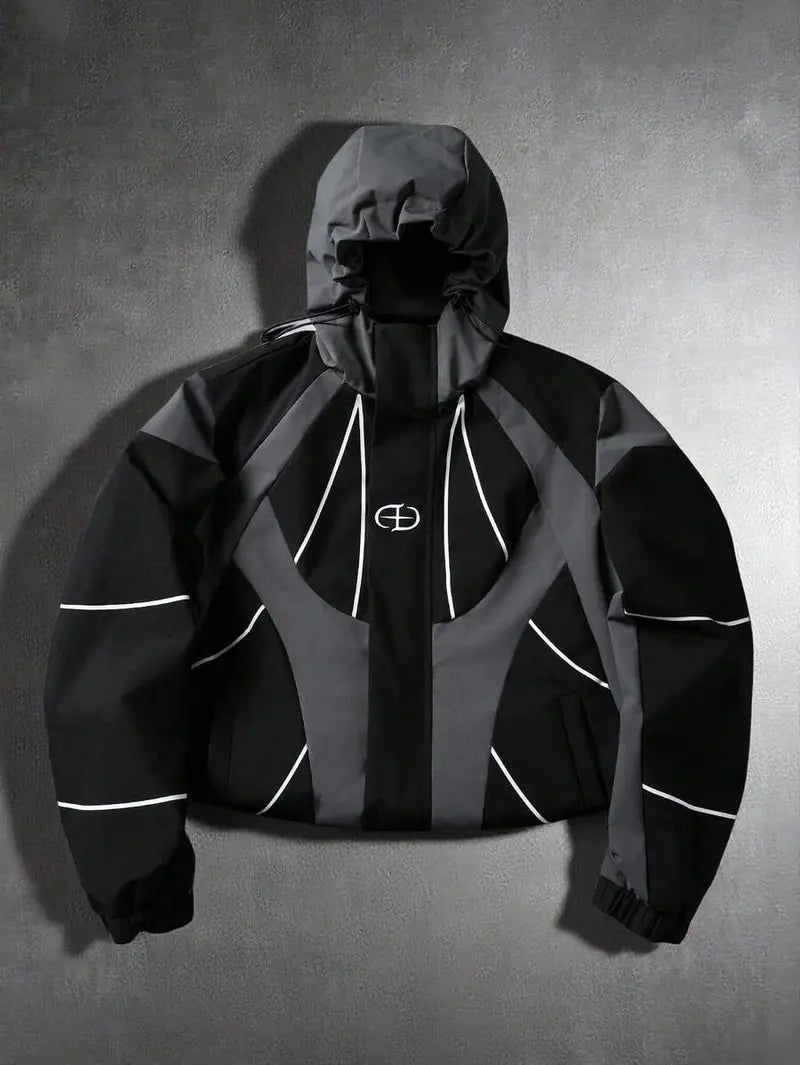 Men's Techwear Hooded Windbreaker - Loose Oversized Zip-Up Utility Coat with Adjustable Hood, Lightweight Cyberpunk Streetwear for Travel, Hiking, Daily Wear, Chic TikTok-Style Outerwear
