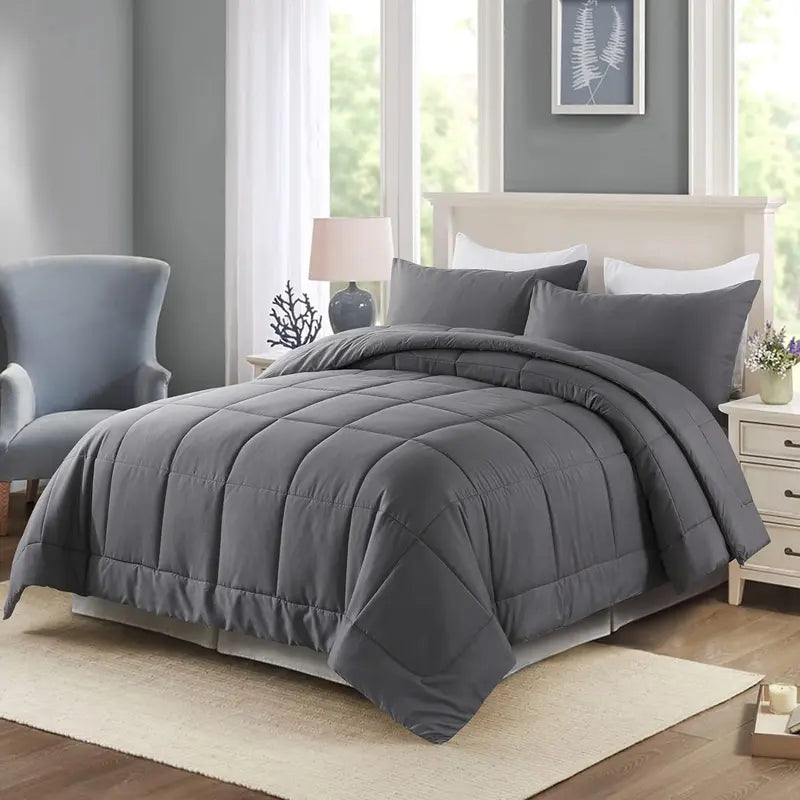 【Sohochic】DOWNCOOL Bedding Sets - 3-Piece All Seasons Down Alternative Comforter Set (2-Piece for Twin Size) with Pillowcase, Summer Turn Up, High-Quality Box Stitching Quilting, Gentle Cold Wash, Comforter Queen Size, Checkered Design