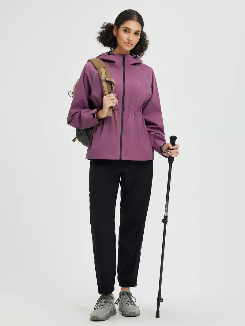 baleaf Women's Rain Jackets Waterproof Windbreaker Packable Lightweight Cycling Running Jacket Hiking Gear Reflective Hooded Travel Work Bike Walking Water Reactive JackeT