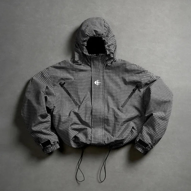Men’s Color-Block Hooded Polyester Outdoor Jacket - Wind-Resistant Outerwear, Drawstring Hem, Stylish Sportswear for Hiking/Light Outdoor, Everyday Outings