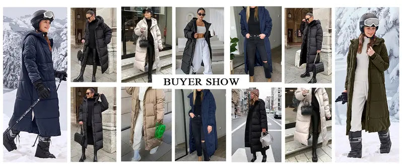 Danedvi Women's Long-Sleeve Soft Padded Quilted Hooded Neck Maxi Down Puffer Jacket - Ribbed Windproof Shell, Pocket, Zippered Closure, Chic Cold-Weather Outerwear, Holiday Gift, Fashionable Basic for Date Outings, Perfect Gift, Down Jacket
