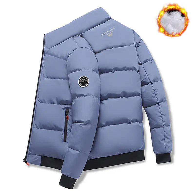 Men's Plain Fitted Long-Sleeve Windproof Stand-Collar Jacket - Zipper Closure, Cold-Weather Outerwear, S Size