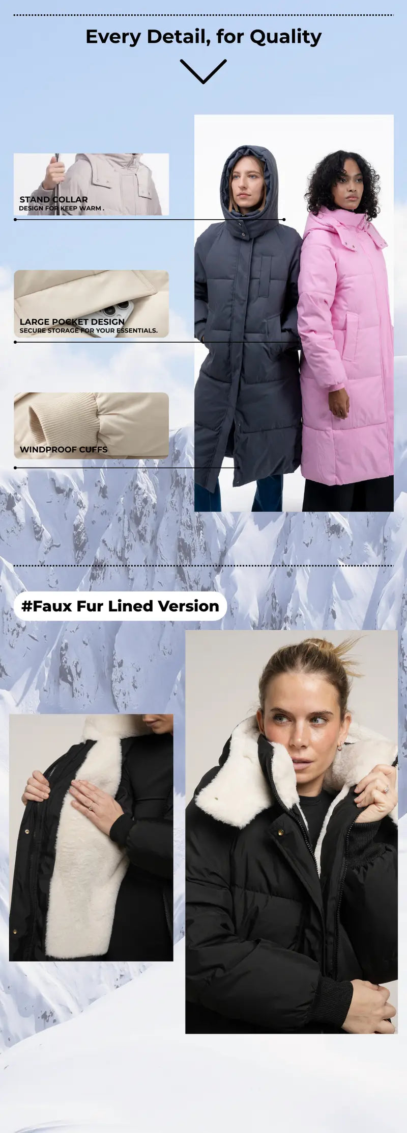 PUFFIT WarmCore Premium Classic Hooded Long Puffer Coat Women Long Ladies Quilted Outerwear Jacket Big Pocket,Water Repellent,Fall Winter Warm Basic Long Sleeve Tops Coat,Womenswear,2026 Shopping