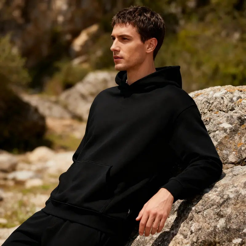 Men's Cotton-Poly Plain Solid Casual Long-Sleeve Fitted Pullover Hoodie - Soft, Breathable, Skin-Friendly, Lightweight, Machine-Washable Minimalist All-Seasons Streetwear Top