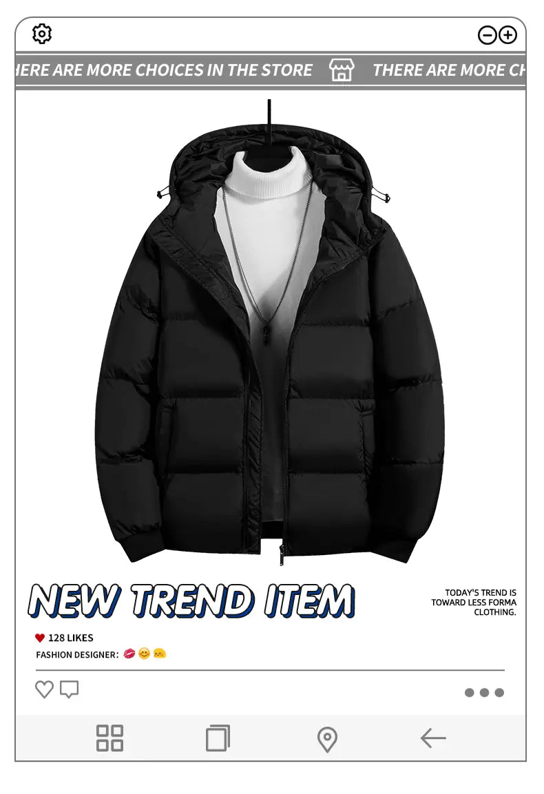 Men's Woven Cotton Hooded Puffy Jacket - Puffy Shape, Long-Sleeve, Zip-Up, Windproof, Loose Fit, Autumn Winter Warm Casual Streetwear Clothing, Fashion Streetwear Top with Pockets, M