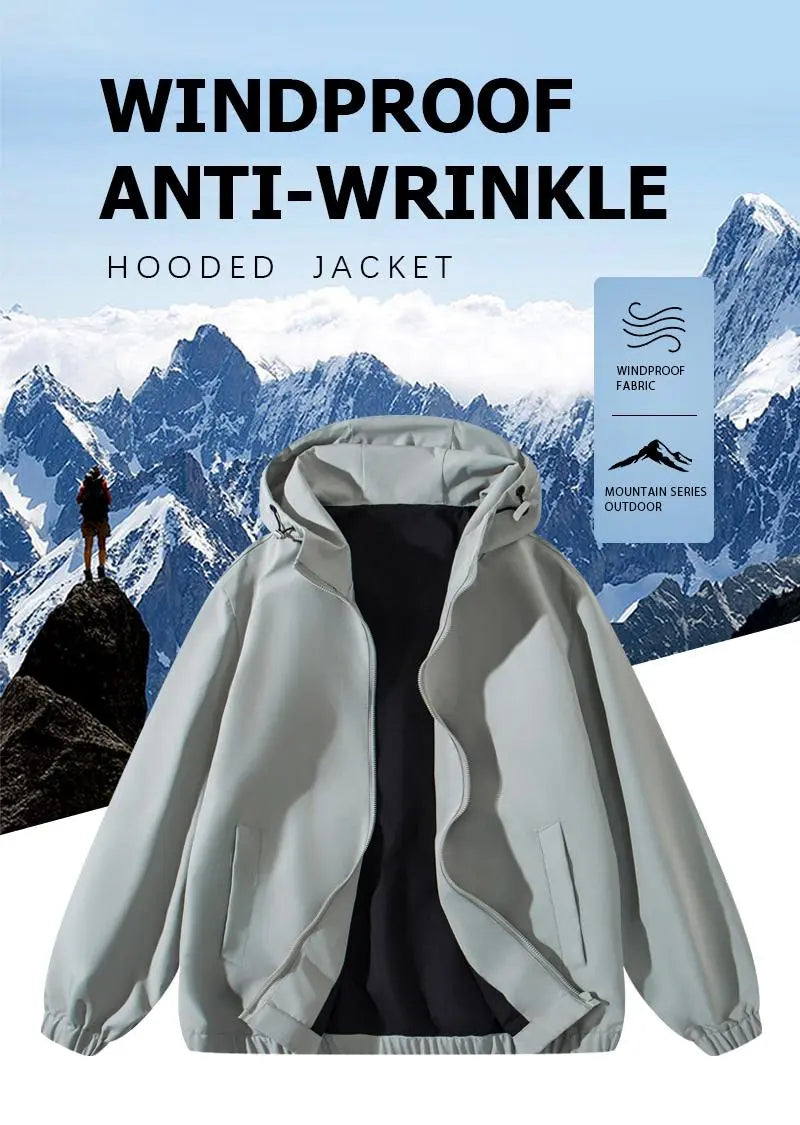 Women's Water-Resistant Windproof Softshell Jacket - Lightweight Outdoor Raincoat with Adjustable Hood, Elastic Cuffs, Pockets, Zipper, Comfortable Casual Long-Sleeve Coat