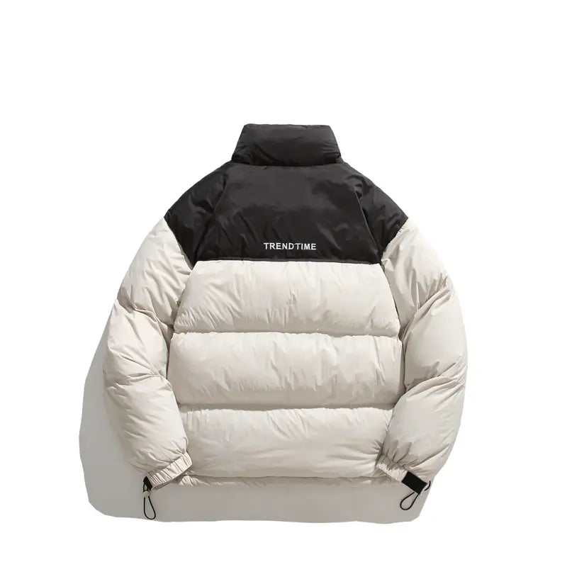 Men’s Winter Contrast‑Color Stand Collar Puffer Jacket, Windproof Warm Regular‑Fit Outer Coat, Casual Loose Outerwear for Daily Lifestyle & Outdoor Activities
