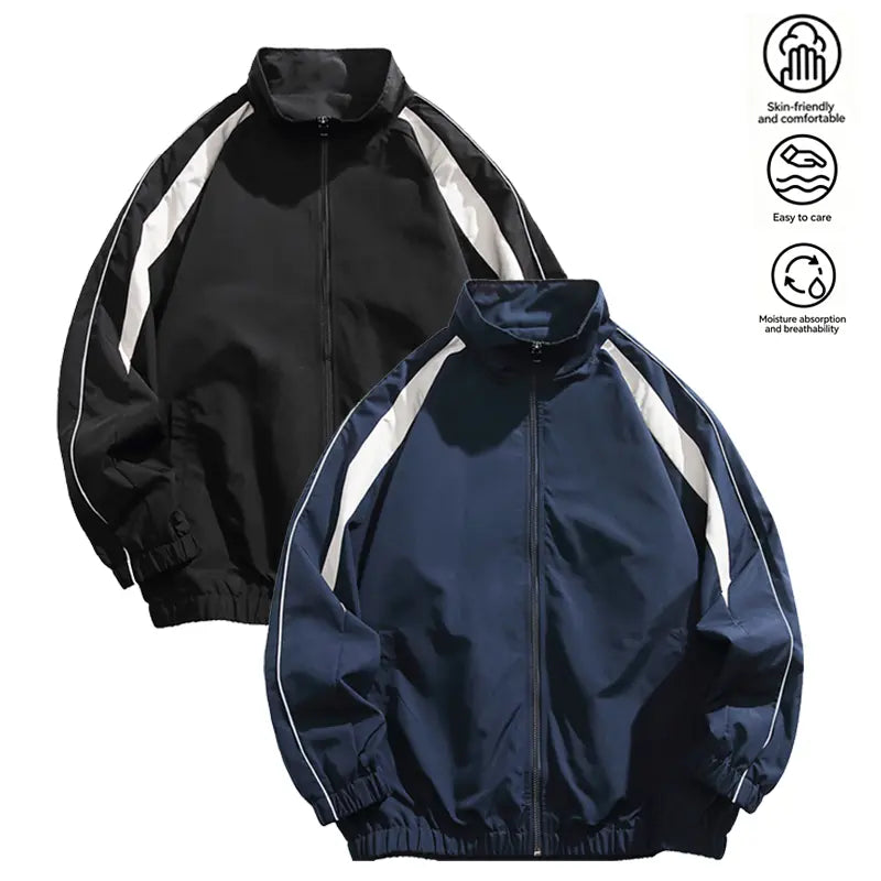 Men's Color Block Stand Collar Track Jacket, Full Zip Loose Fit Windbreaker, Breathable Easy Care Skin-Friendly Casual Streetwear Outerwear for Spring Fall Daily Wear
