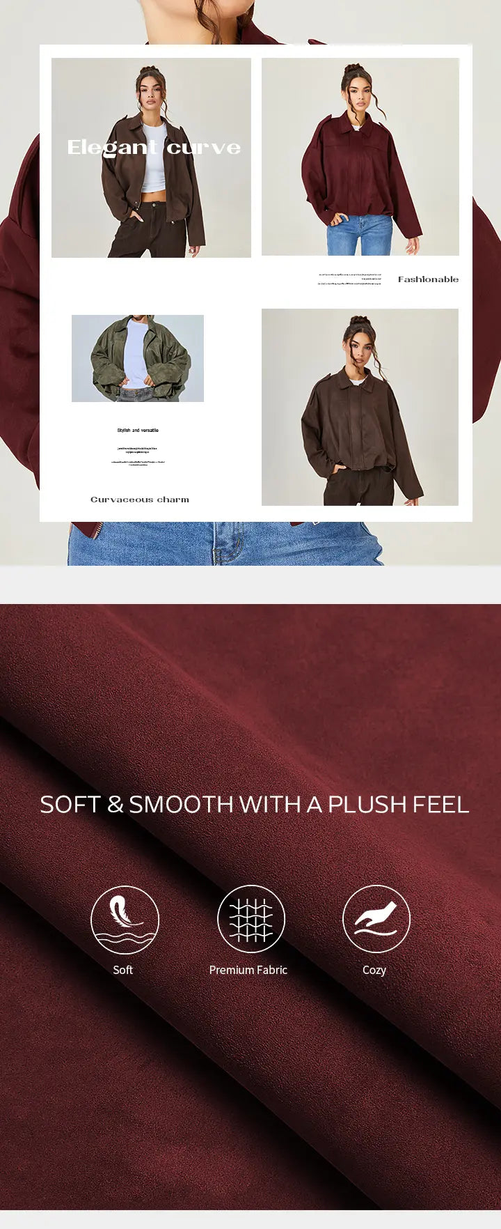Katch Me Chic(US/CN)Women's Winter Vintage Collared Zipper Long Sleeve Jacket, Cozy Solid Color Oversized Outerwear for Lady, Versatile Loose Outfits for Daily Wear, Soft Womenswear #TikTokMadeMeBuyIt #SohoChic #ComfyOutfit
