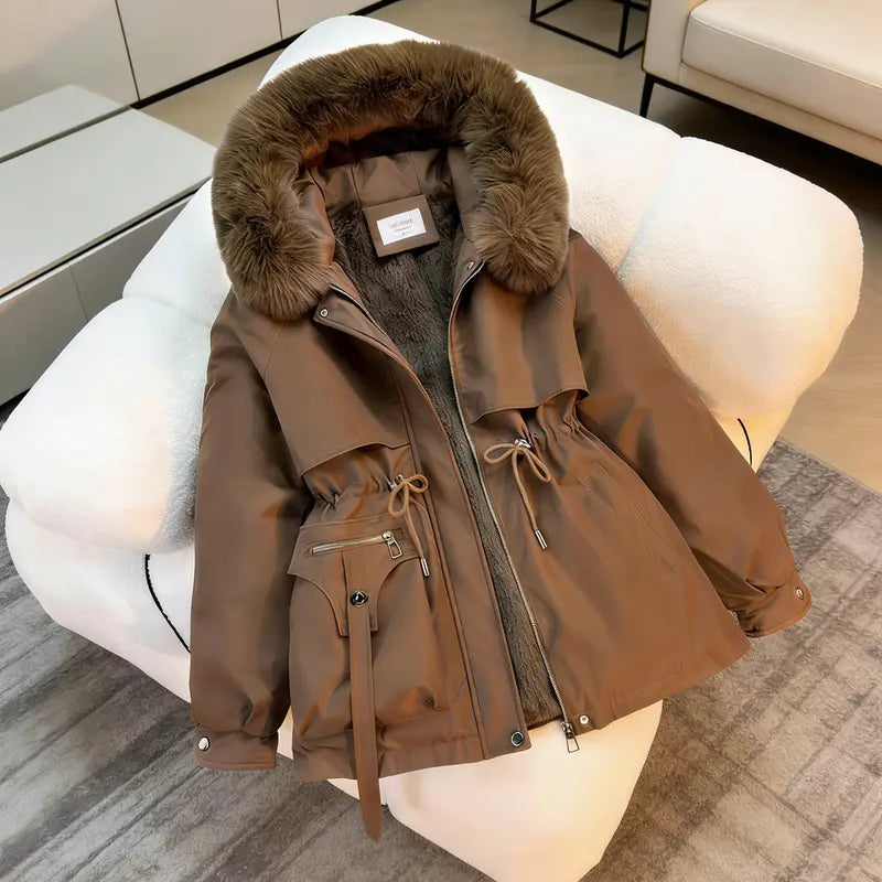 Women's Thicken Fleece Lined Parka, Winter Coats for Women Weatherproof Outerwear Coat Hooded Jacket with Pockets