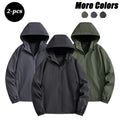Men's Solid-Color Minimalist Full-Zip Hooded Active Jacket - Soft, Lightweight, Windproof, Breathable, Stylish, Elastic Mesh - Athlete Jackets, Casual Athletic, Black + Gray for Outdoor Hiking, Casual Wear