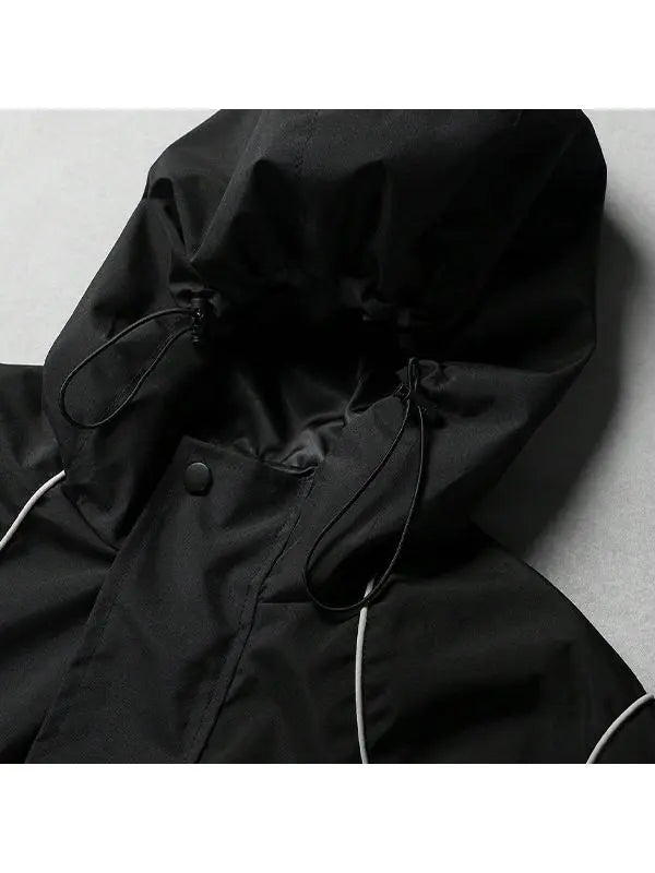 Men's Reflective Lettered 2-Piece Windbreaker Tracksuit - Male Clothing, Drawstring Hood, Elasticated Cuffs, Windproof, Suitable for Spring/Autumn Commuting, Night Running