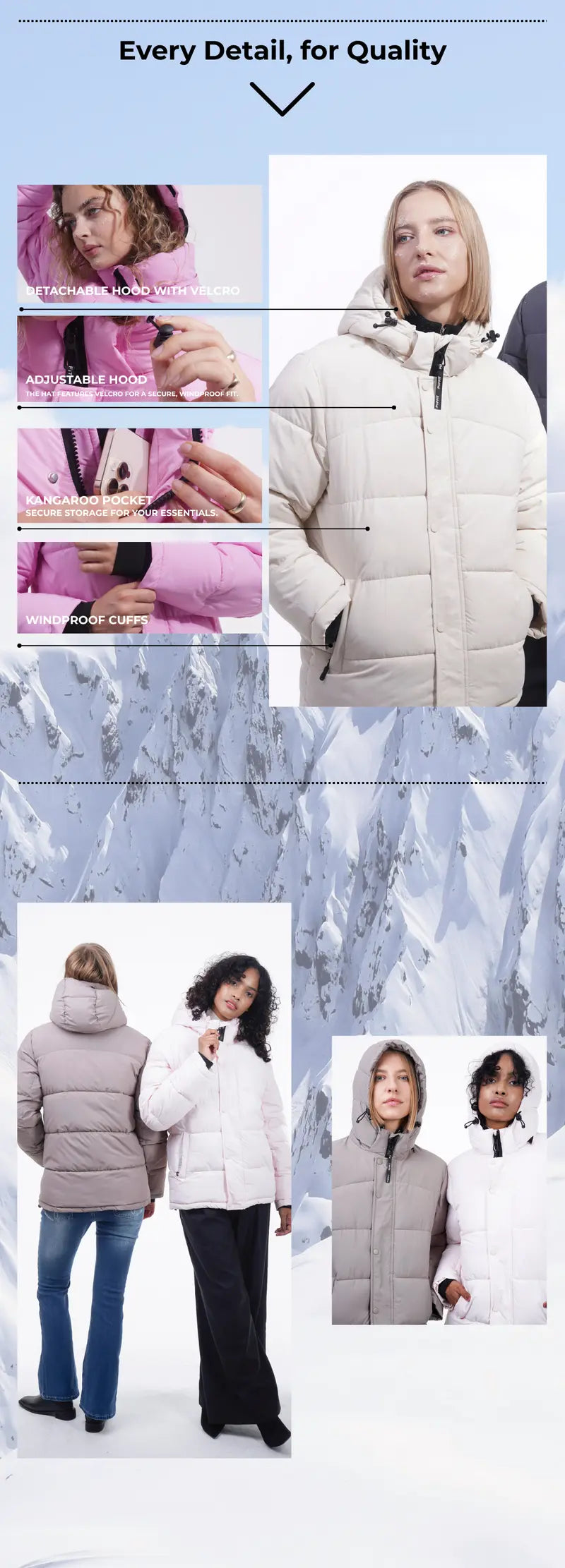 PUFFIT WarmCore Premium Detachable-Hood Puffer Jacket | Classic Lightweight Winter Coat,Windproof,Water-Repellent,Adjustable Drawstring Design,Womenswear,Tops,Outerwear,Long Sleeve,Fall Jacket,2026 Shopping