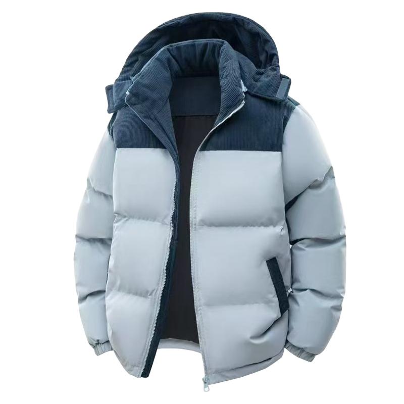 Men's Casual Thick Hooded Down Jacket, Polyester Fiber Filled, Winter Color Block Design, Long Sleeve Detachable Hat, Warm Outerwear, Coats