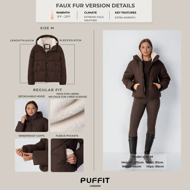 PUFFIT WarmCore Premium Short Puffer Jackets With Removable Hood & Optional Faux Fur Lining,Lady Casual Outerwear Longsleeves Zip Pockets Warm Quilted Coat,Womenswear,Tops,Sport,Fall,Winter,2026 Shopping