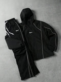 Men's Reflective Lettered 2-Piece Windbreaker Tracksuit - Male Clothing, Drawstring Hood, Elasticated Cuffs, Windproof, Suitable for Spring/Autumn Commuting, Night Running