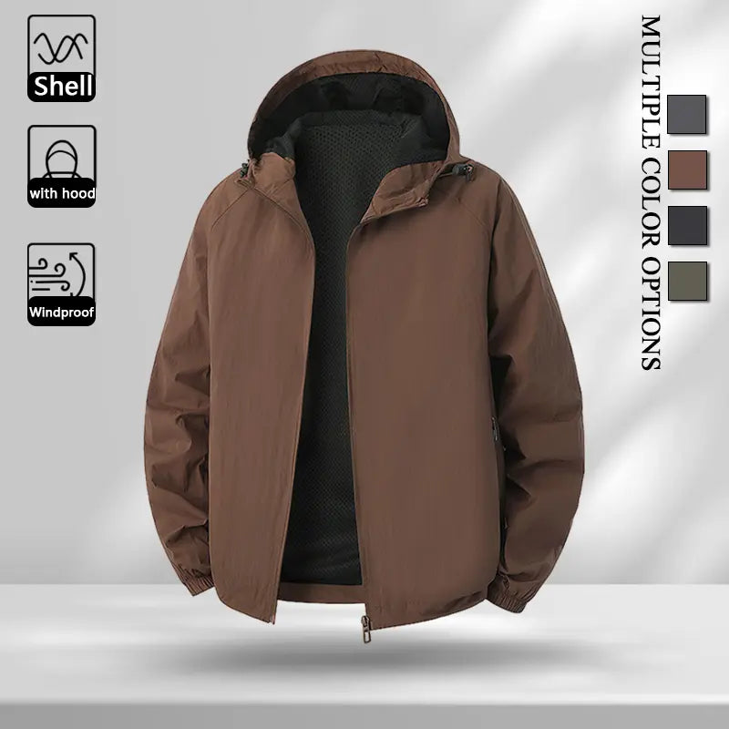 Multi Color Mens Solid Mesh Lined Attached Hood Zip Wind Coat, Light Breathable Windproof Fabric Jacket for Teenagers & Adults Outdoor Sports Daily Activities
