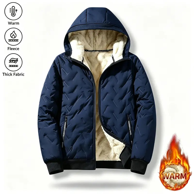 Men's Solid Polyester Lightweight Casual Jacket - Warm Fleece Lining, Fitted Regular Fit, Winter Outerwear