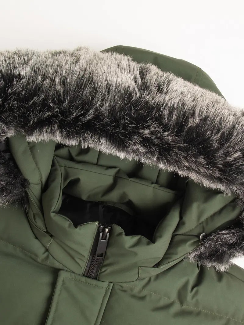 Men's Winter Heavy-duty Long Parka Coat, Thick and Warm Insulation, Detachable Faux Fur Hood Pocket with Large Pocket, Suitable for Skiing and Commuting