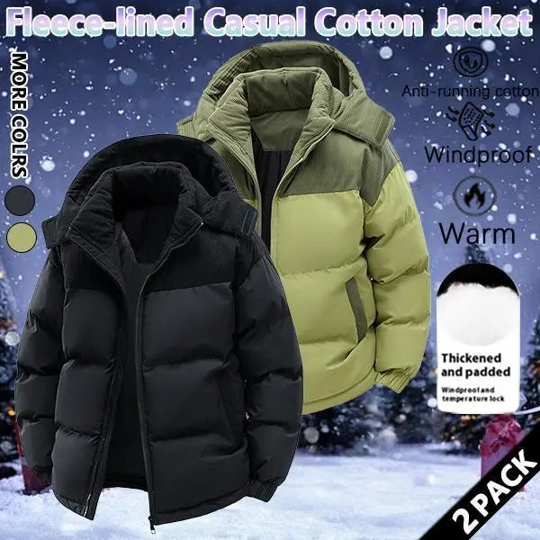 Men's Stylish Woven Color Block Padded Puffer Quilted Coat - Warm Fleece-Lined, Windproof Winter Outerwear with Removable Hood, Casual Jacket