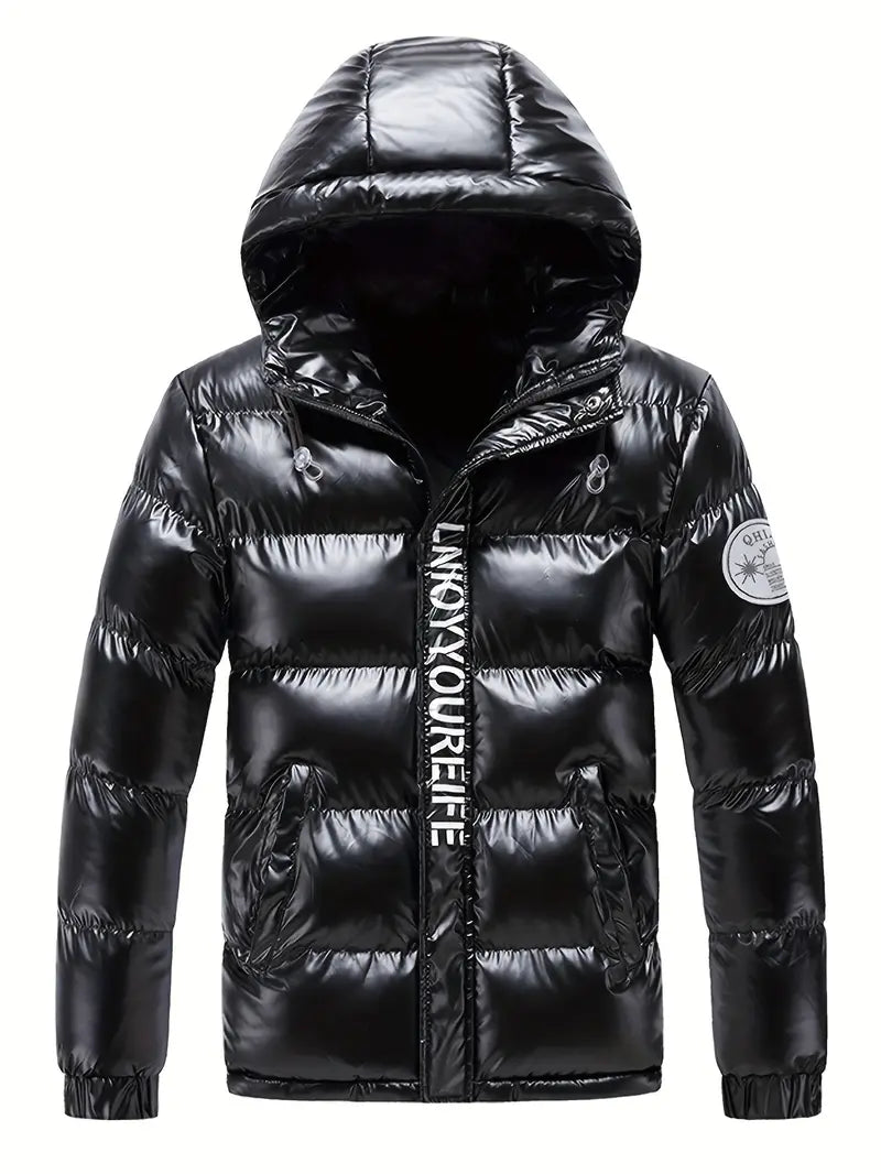 Men's Fitted Cut Shiny Glossy Polyester Jacket - Plain, Breathable, Casual Top