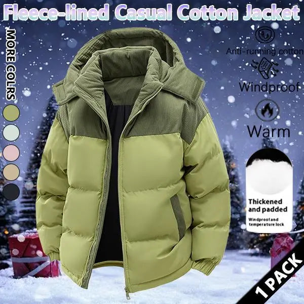 Men's Stylish Woven Color Block Padded Puffer Quilted Coat - Warm Fleece-Lined, Windproof Winter Outerwear with Removable Hood, Casual Jacket