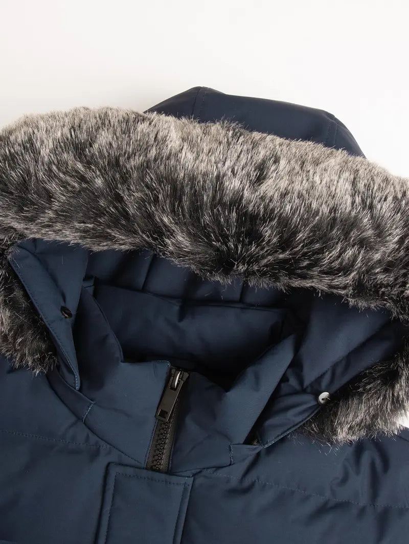 Men's Winter Heavy-duty Long Parka Coat, Thick and Warm Insulation, Detachable Faux Fur Hood Pocket with Large Pocket, Suitable for Skiing and Commuting