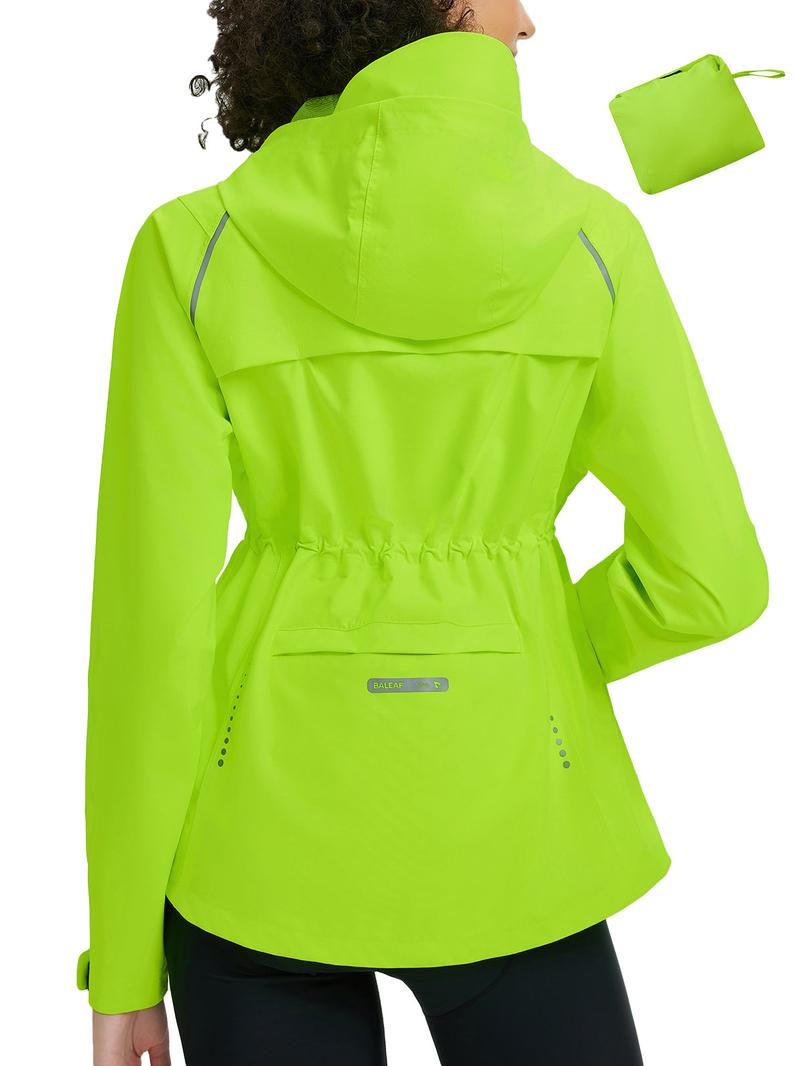 baleaf Women's Rain Jackets Waterproof Windbreaker Packable Lightweight Cycling Running Jacket Hiking Gear Reflective Hooded Travel Work Bike Walking Water Reactive JackeT