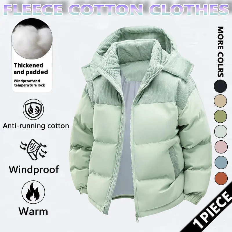 Men's Cotton Winter Coat Hooded Fleece-Lined Color-Block Jacket Casual Everyday Outerwear, Removable Hood, Windproof Padding, Thick Insulated, Anti-Running Cotton, Easy to Pair - Couples Style