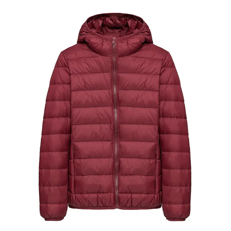 Clean Gent women’s winter down jacket, 90% white duckdown content, casual slim-fit hooded outerwear with pockets, lightweight and warm for autumn/winter commuting, new arrival for fall